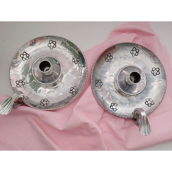 Aluminum Hand Wrought Chamber Candle Holders Buenilum Vintage 2‎ (One Pair) - Picture 1 of 10